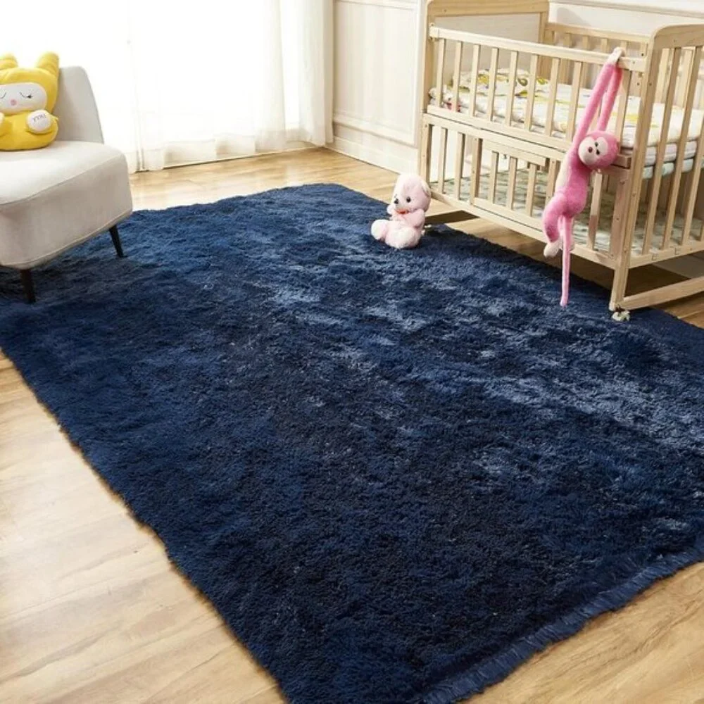 New 6x9 Area Rug – Navy Blue Soft Fluffy Shaggy Carpet for Living Room